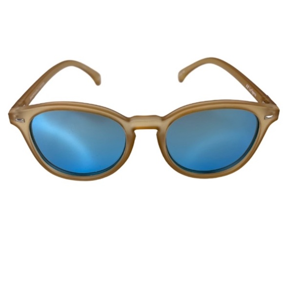 LE SPECS Bandwagon Sunglasses NEW Raw Sugar Frame With Blue Mirror Lens - Picture 15 of 16